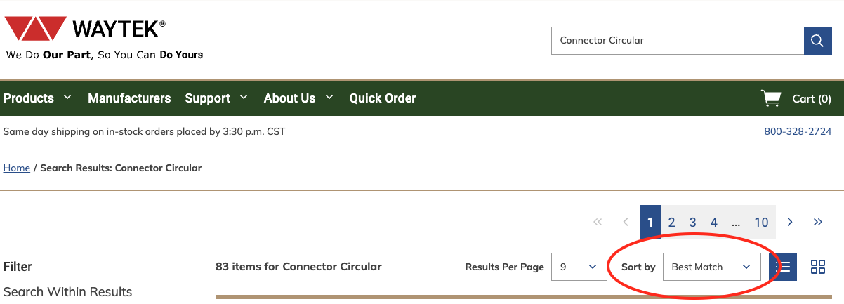Screen grab of Sort By option