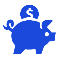 Blue Icon Piggy Bank with $ coin