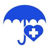 Blue Icon Umbrella with Heart and health cross below it.